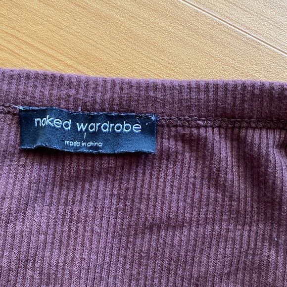 NAKED WARDROBE Asymmetrical Ribbed‎ Bodycon Mini Dress Long Sleeve Minimal - Picture 6 of 7